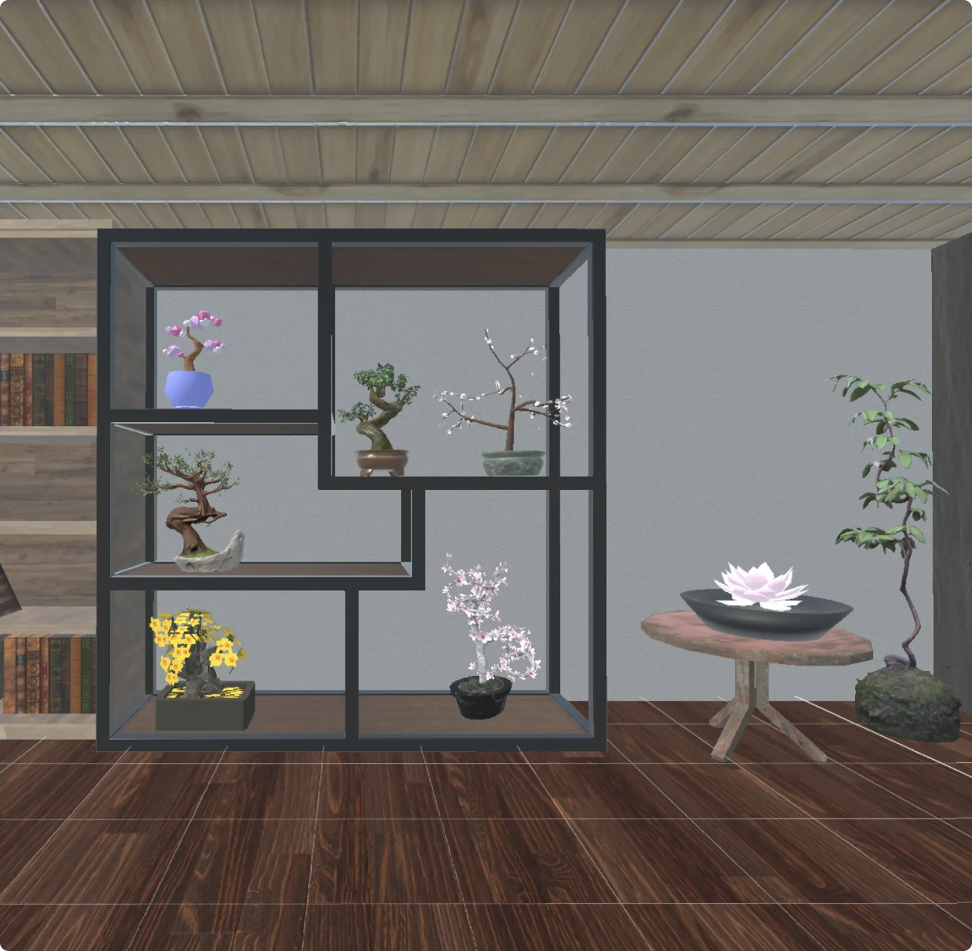 Bonsai on the shelf concept