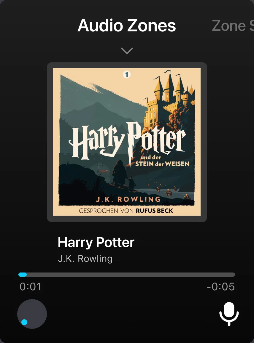 Listening in on another zone, with a 10-second progress bar