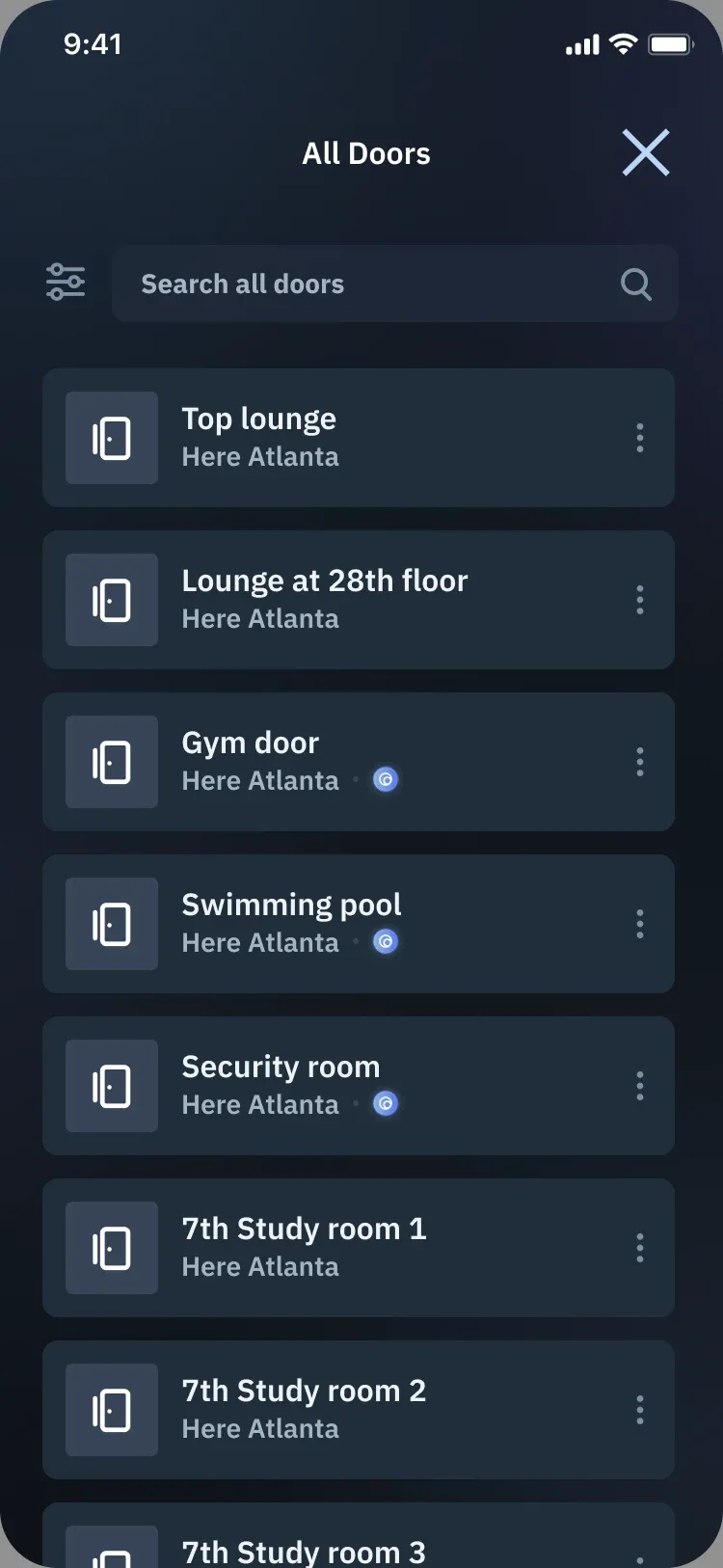 All Doors list with a search field