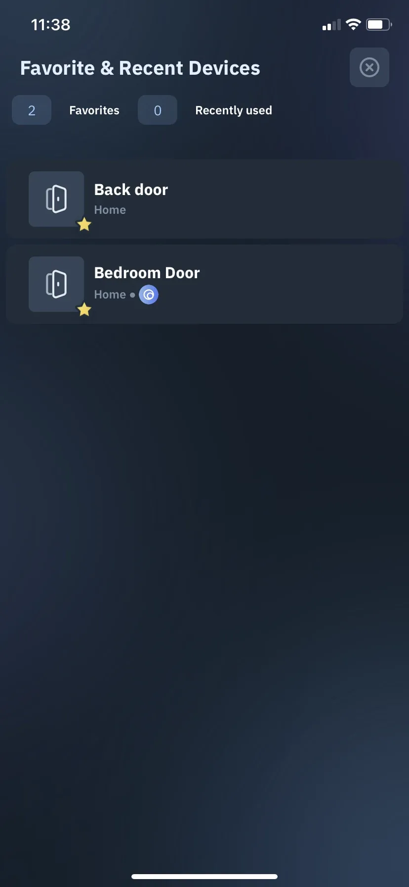 Old BMP Favorite & Recent Devices screen: Favorites and Recently used tabs above two doors marked with small stars